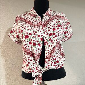 Divided Red and White Floral Button-Down Shirt